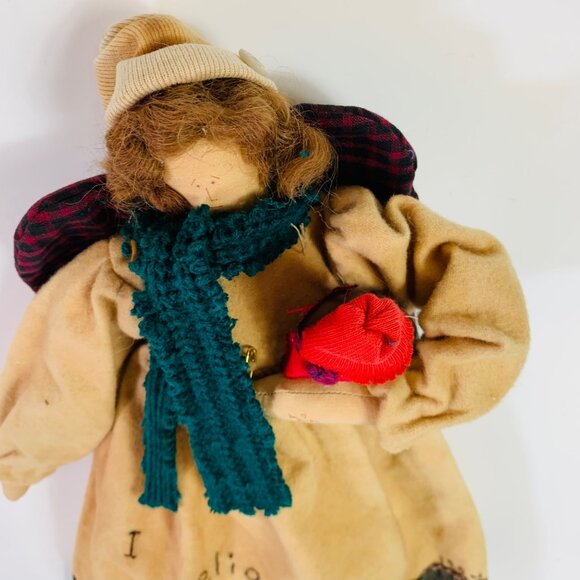 Primitive Christmas Angel Rag Doll Folk Art Handmade Signed VTG Rustic Country - Picture 13 of 16